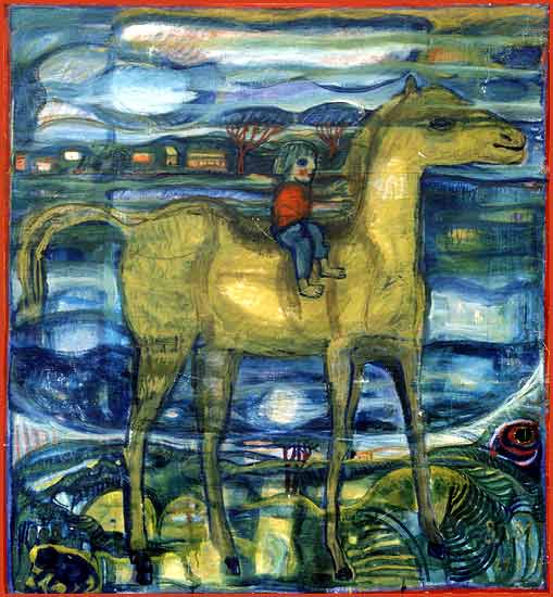 Elli auf dem Pferd, oil painting by Annemirl Bauer